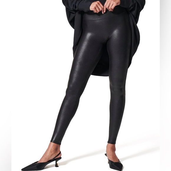 SPANX Pants - Spanx Faux Leather Moto Leggings Black Size L Soft Coated Fabric High Waisted